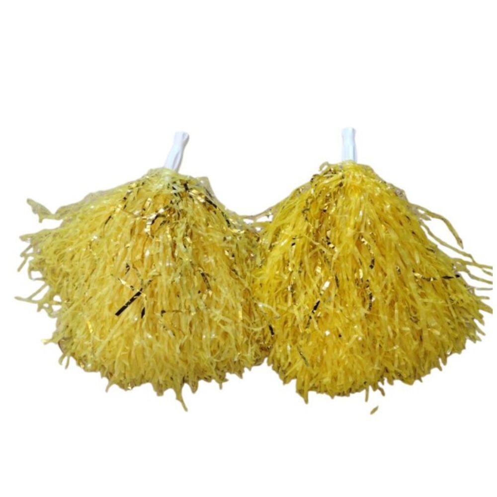 Vintage‎ Set of 2 Yellow Pom Poms with Plastic Handle Cheer or Costume Accessory
